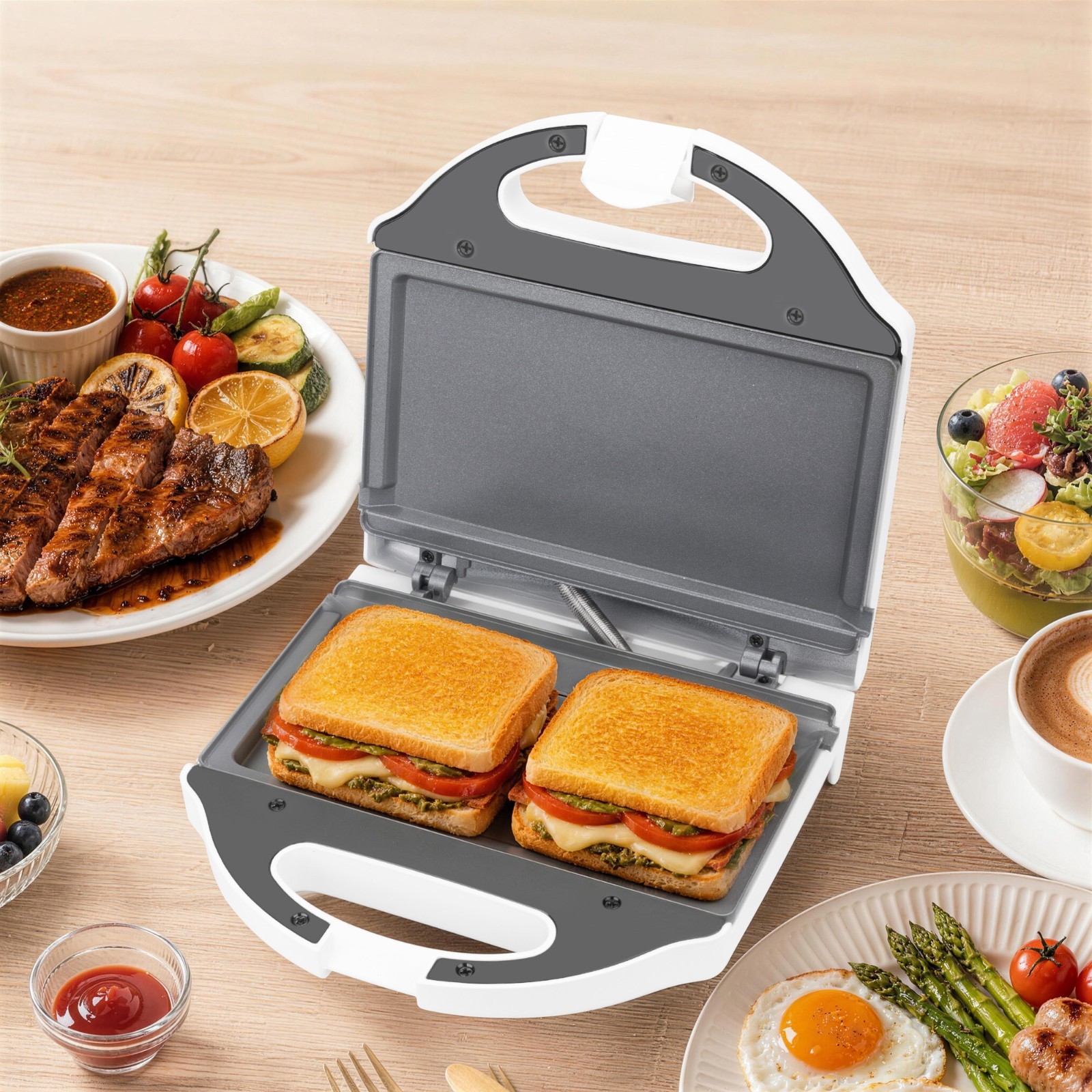 AshGlen Ceramic Mini Panini Press, Breakfast Ceramic Mini Sandwich Maker