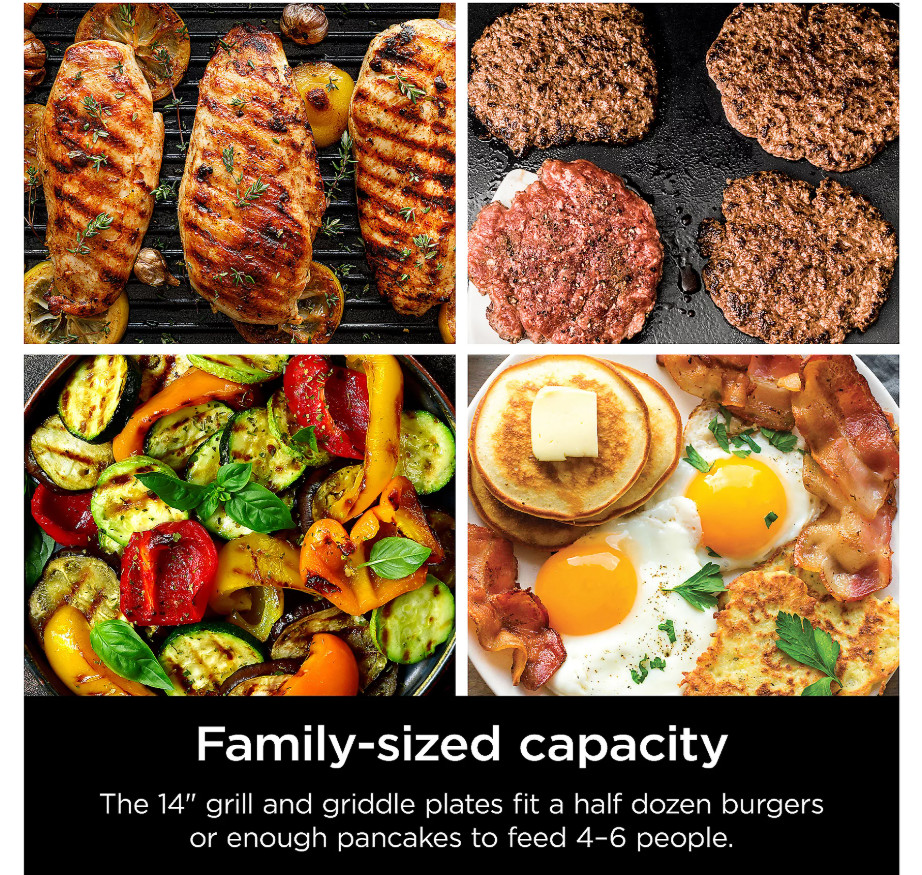 Ninja GR101 Sizzle Smokeless Indoor Grill & Griddle, 14” Interchangeable Plates