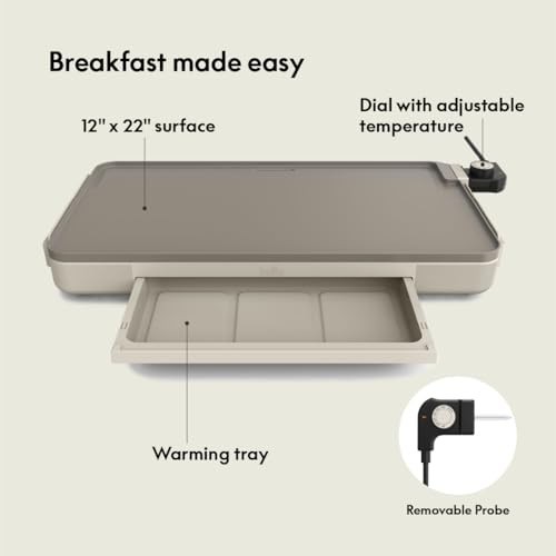12″ x 22″ Electric Griddle with Warming Tray, Nonstick Coating, Removable Probe,