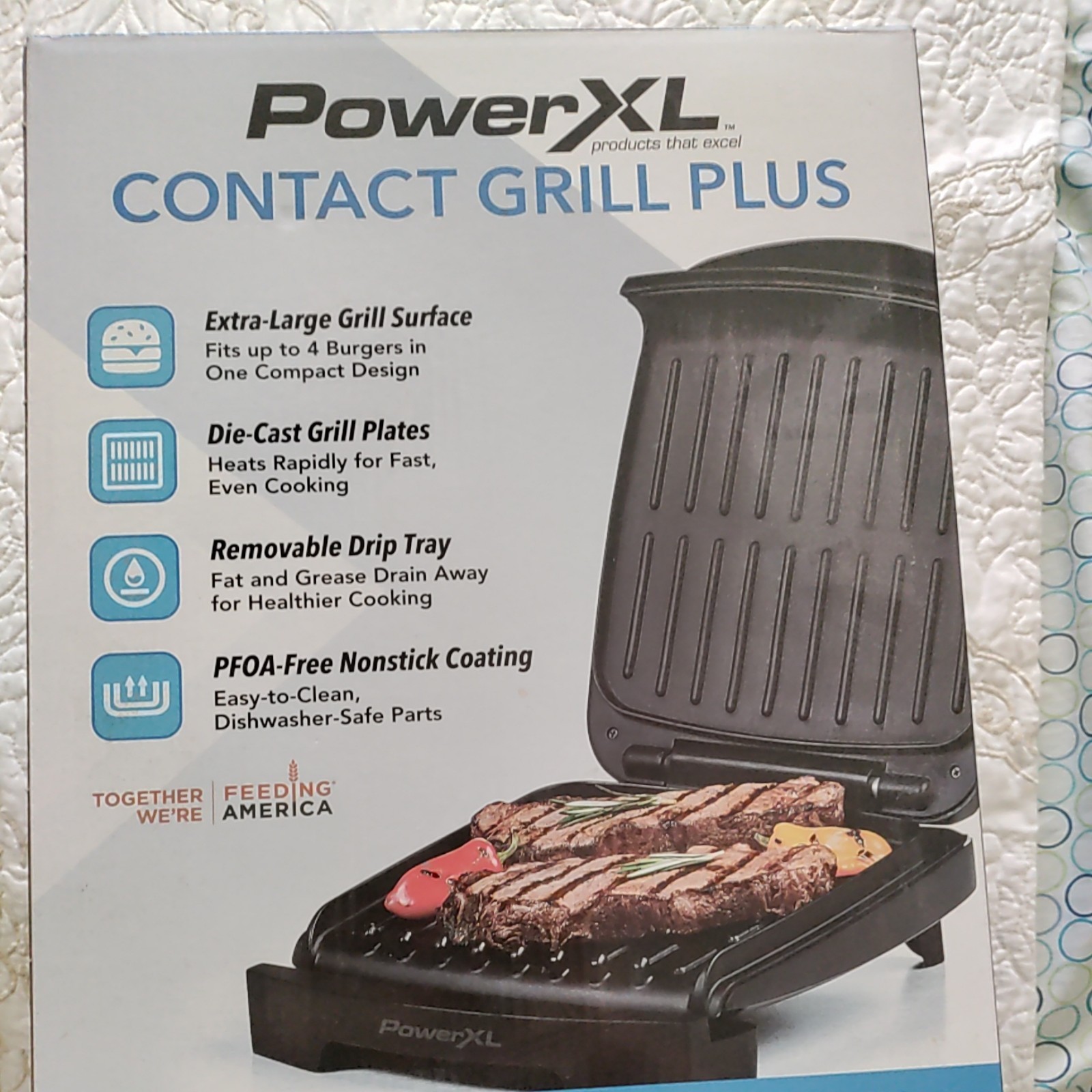 PowerXL Contact Grill Plus, 3 in 1 Grilling, 1200 watts, Black, New in box