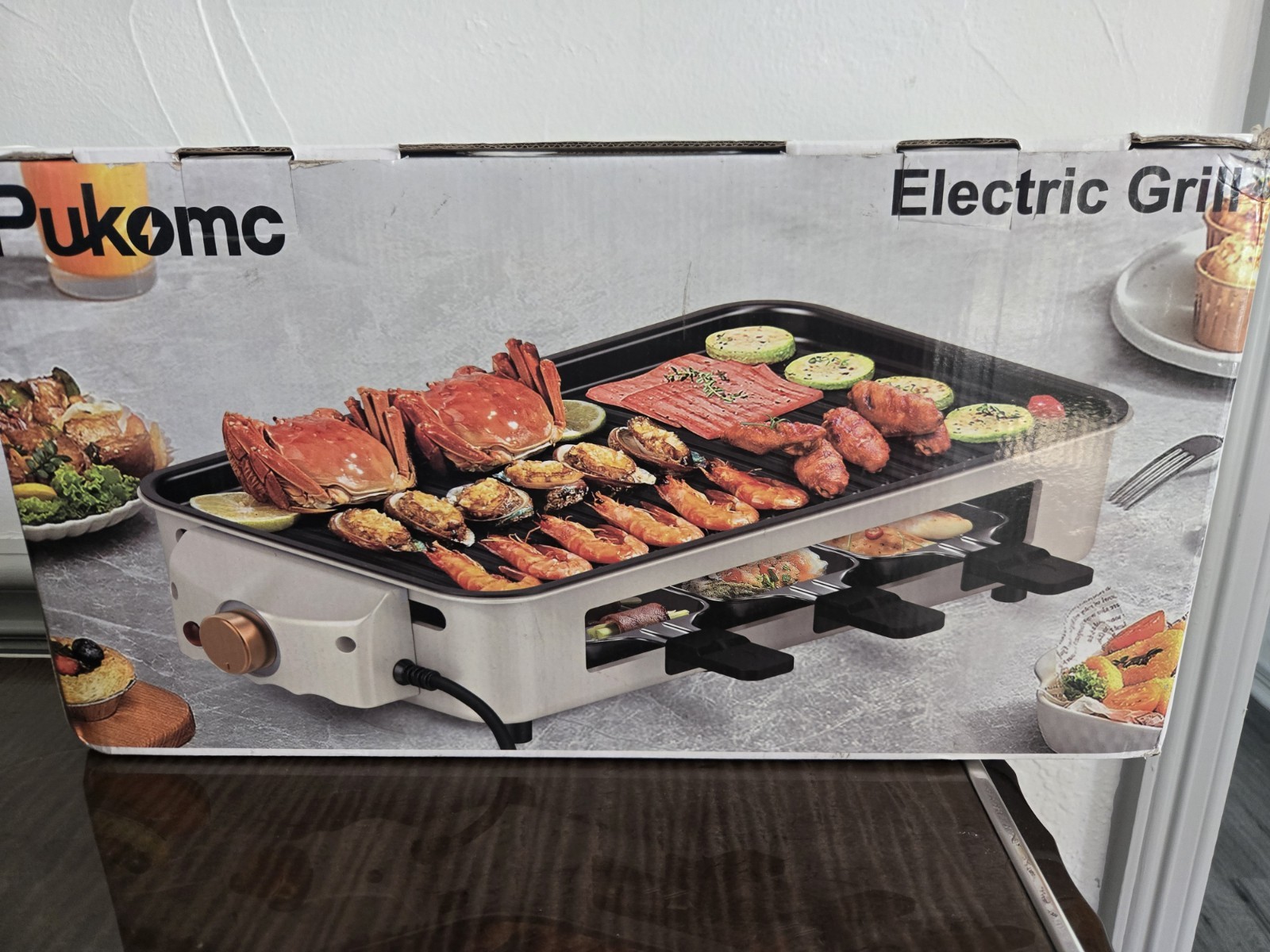 Pukomc 1500W Electric Grill/Griddle Non-Stick Temp Control Rectangular White