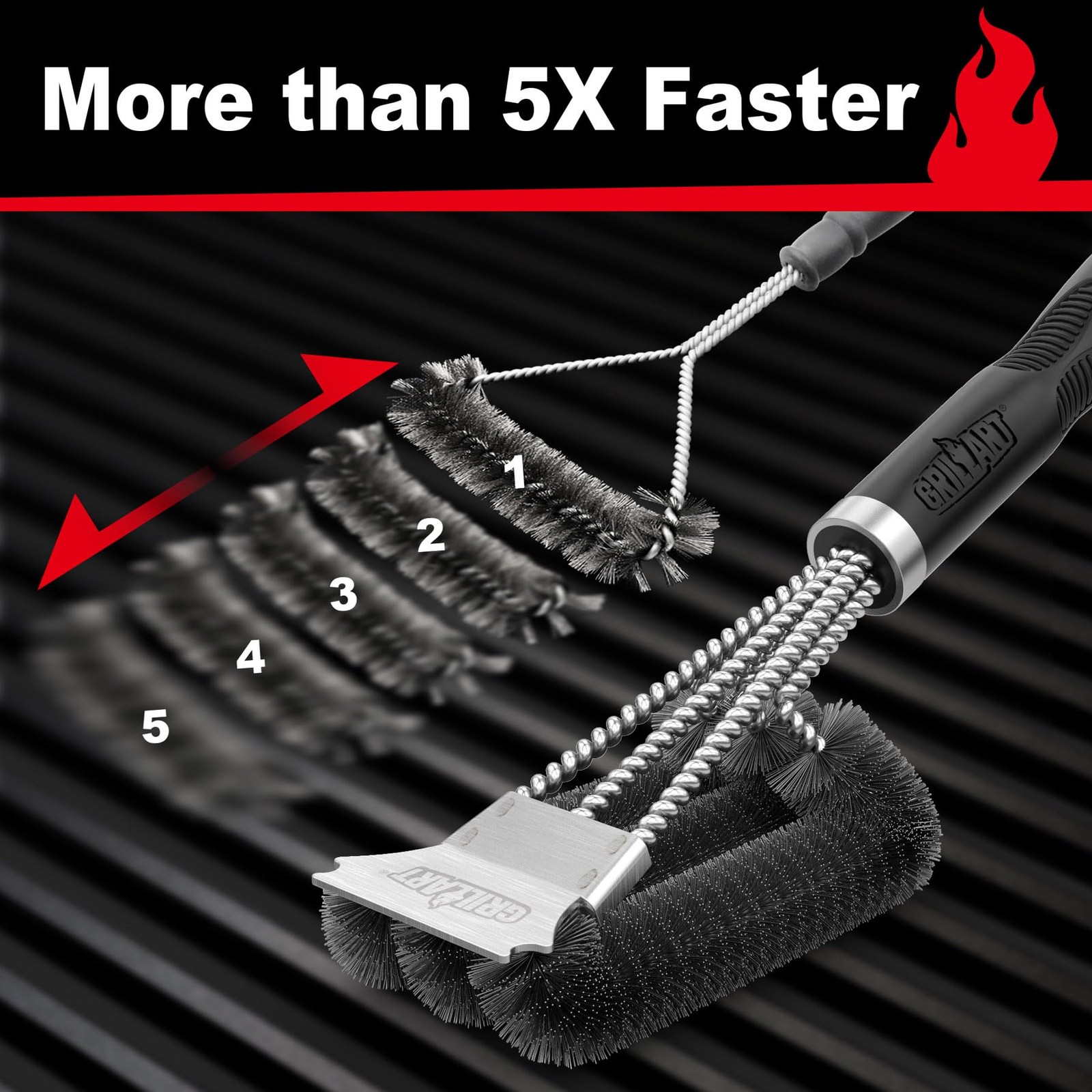 GRILLART Grill Brush and Scraper, 17 x 3.4 x 2.8 inches, Dark Night Black