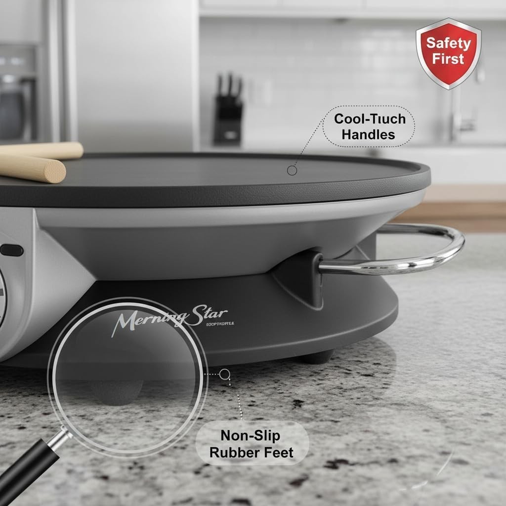 13″ Electric Crepe Maker, Nonstick Pancake Griddle, Adjustable Temperature Co…