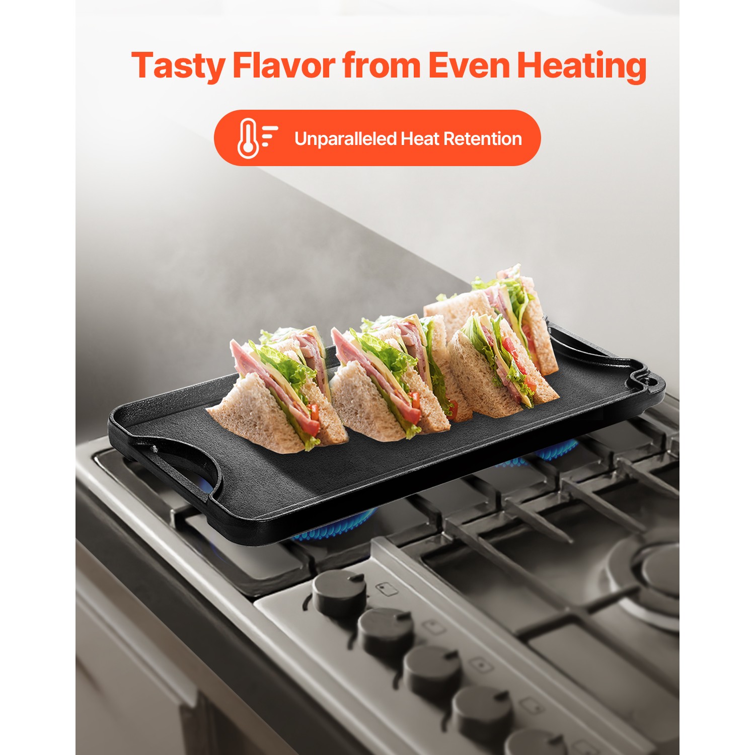 20x10in Reversible Grill Griddle Pre-Seasoned Rectangular BBQ Pan Cast