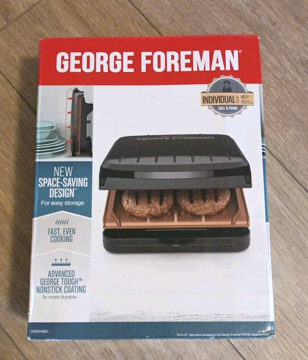 George Foreman Grill Panini Space Saving Copper Nonstick 40″ BRAND NEW In Box