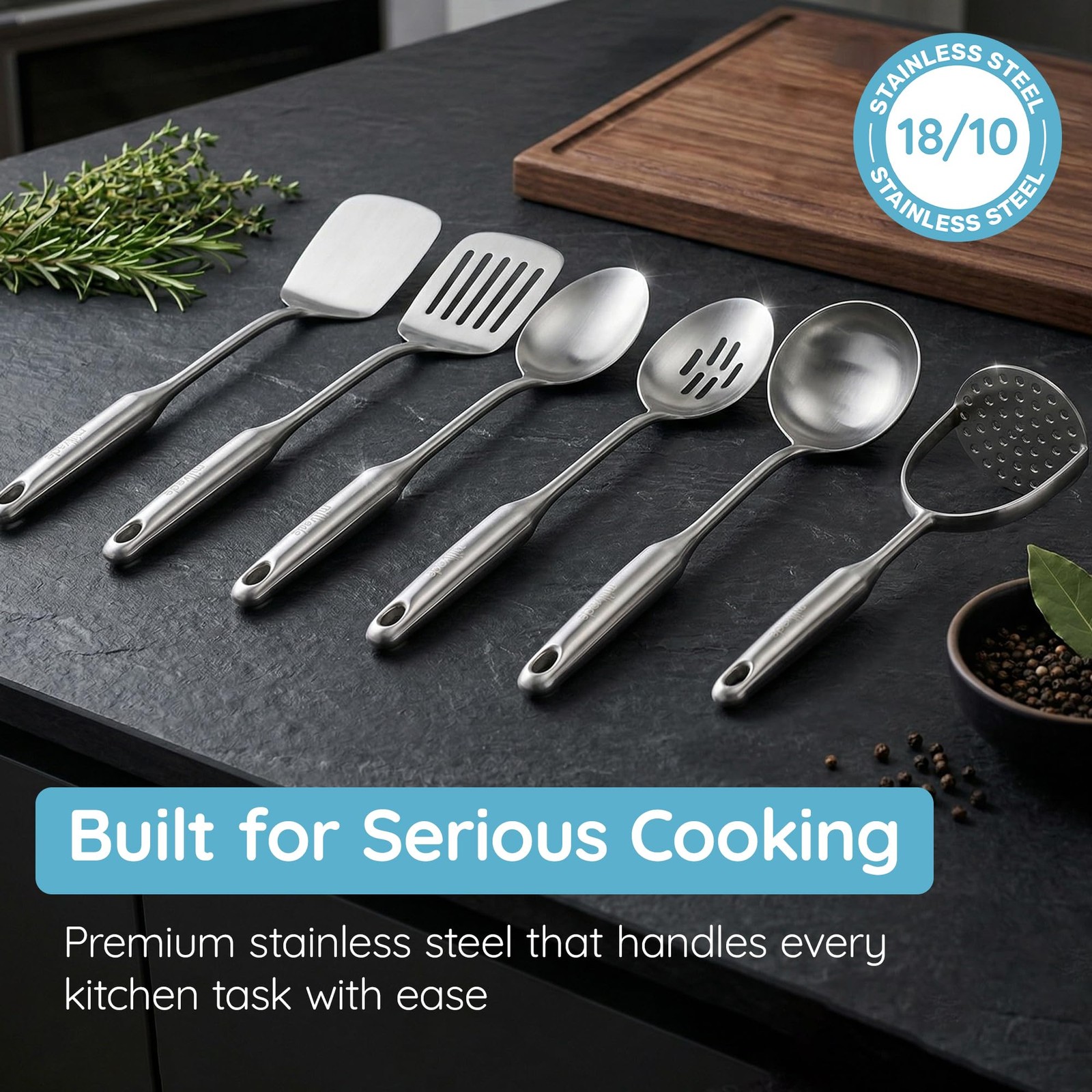 Millvado Stainless Steel Cooking Spatula,15 Inch Metal L, Slotted Turner