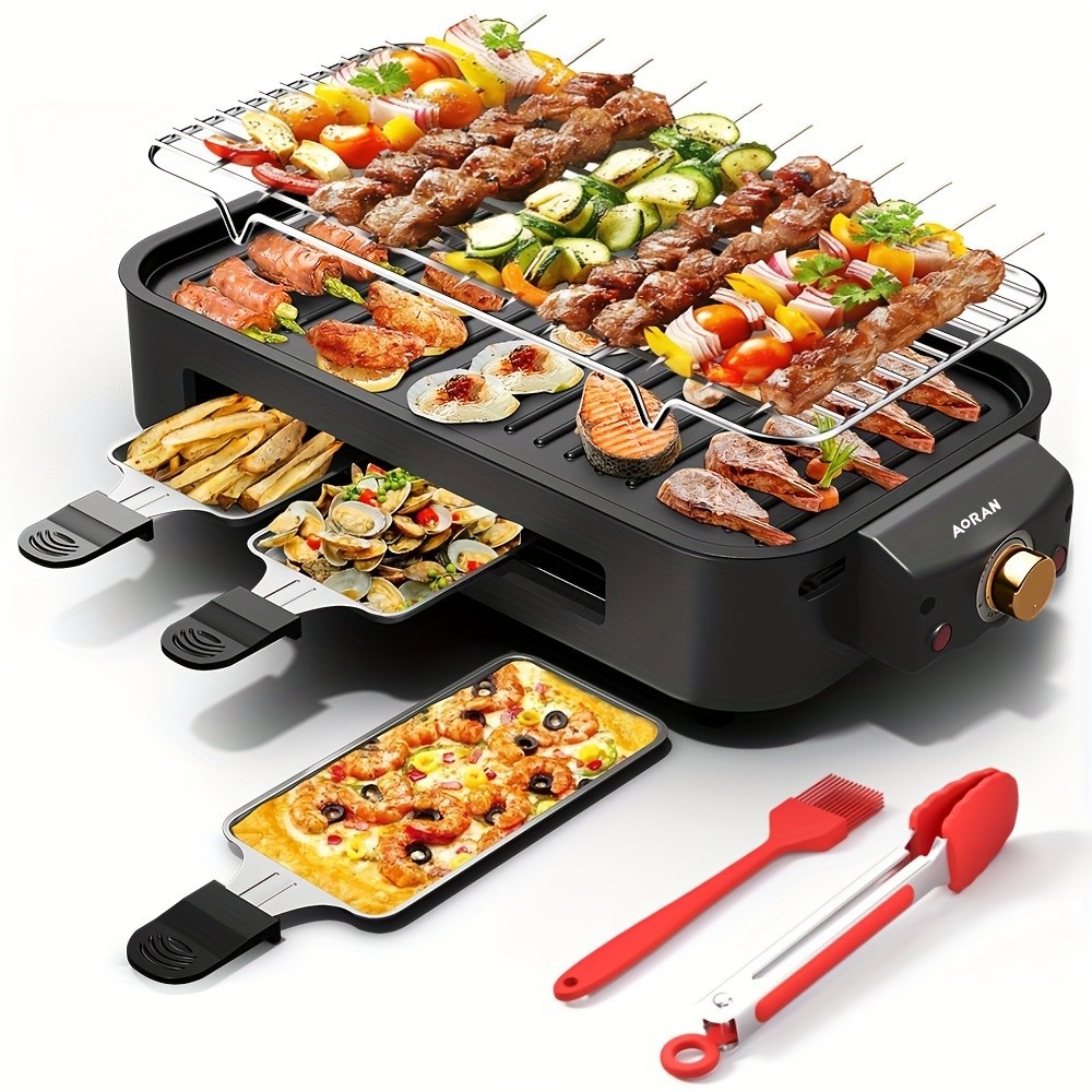 1500W Electric BBQ Grill Detachable Non-Stick Stainless Steel Adjustable Temp