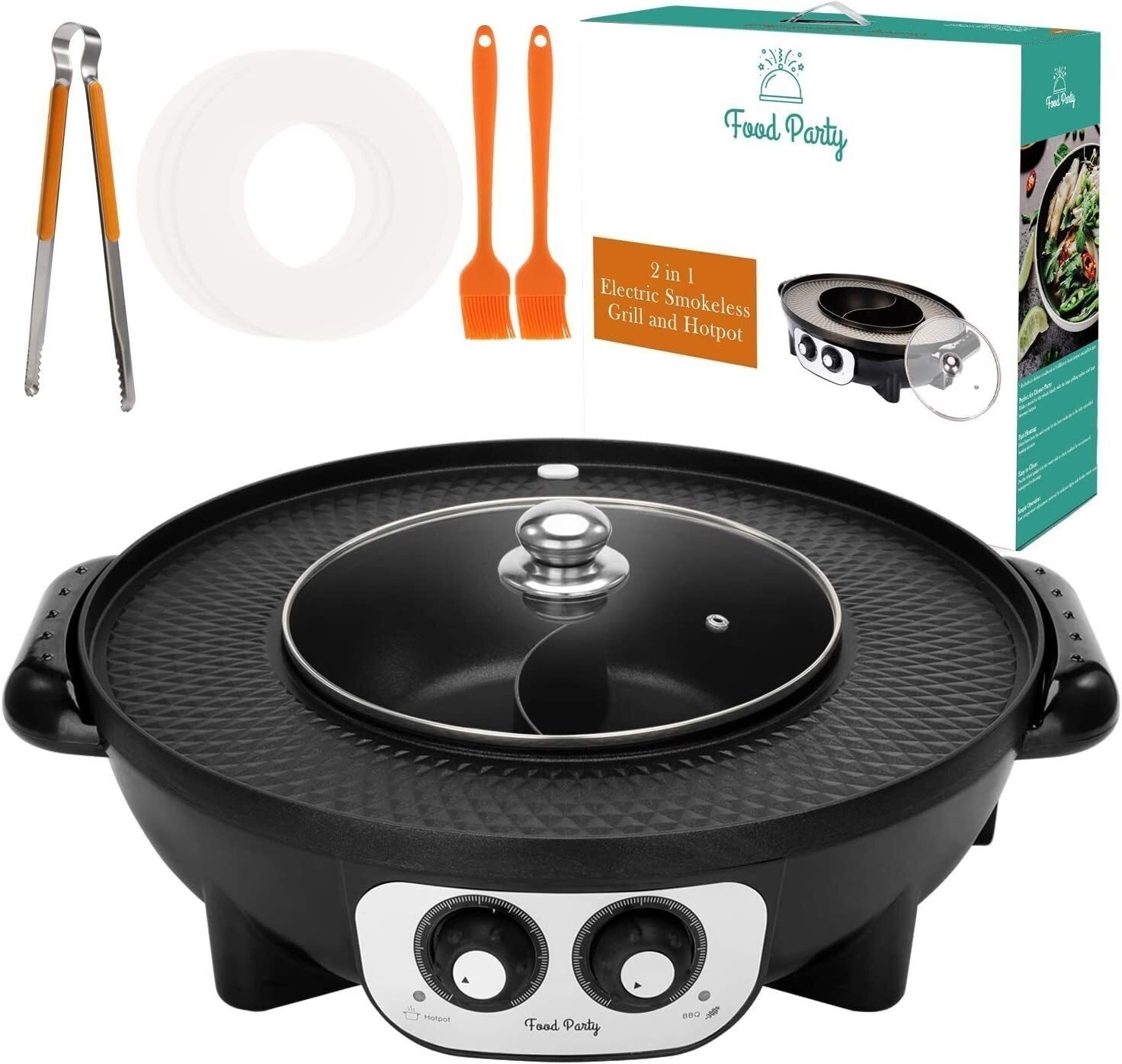 2 in 1 Electric Smokeless Grill and Hot Pot Party Black PFOA and BPA Free 2022