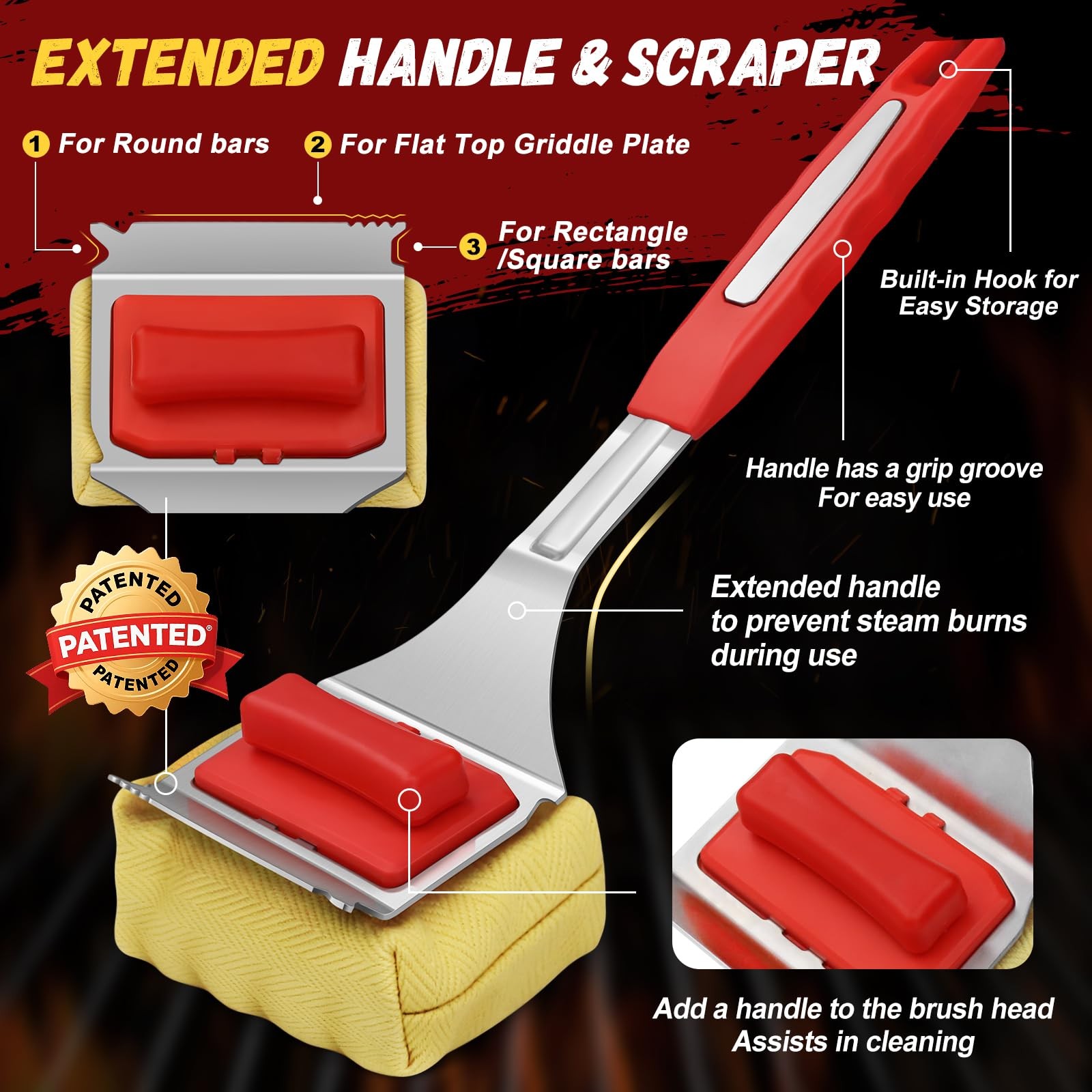 Grill Brush Bristle Free with 2 Cleaning Heads, Steam Red