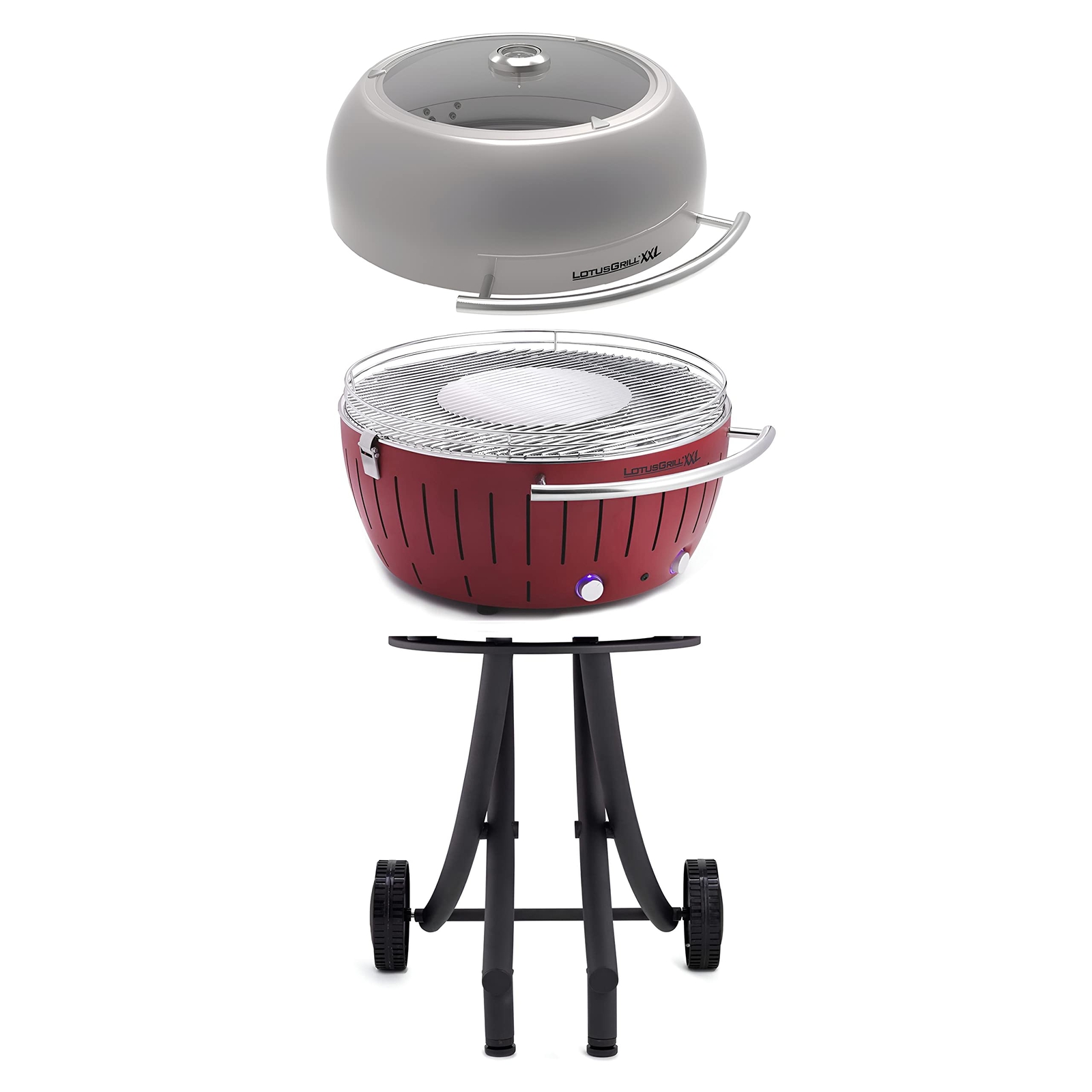 LotusGrill Smokeless Barbecue for Outdoor Dining with Glass Lid Cover and Stand