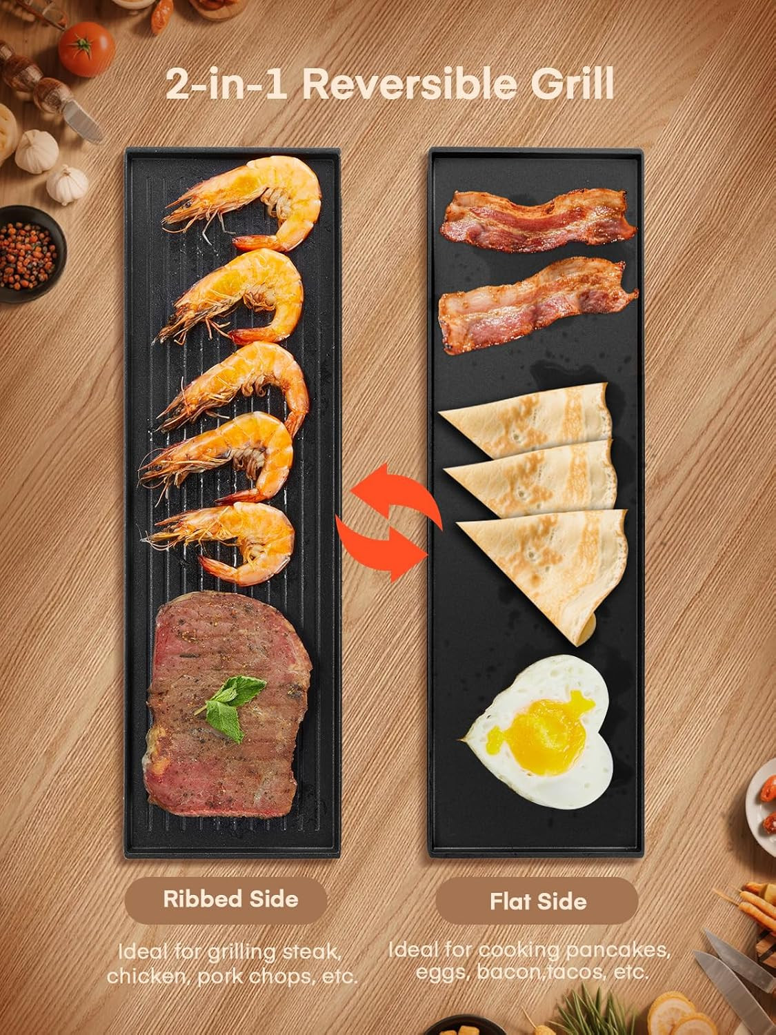 2-in-1 Electric Raclette Grill for 8, Non-Stick Plates & Cheese Pans Included