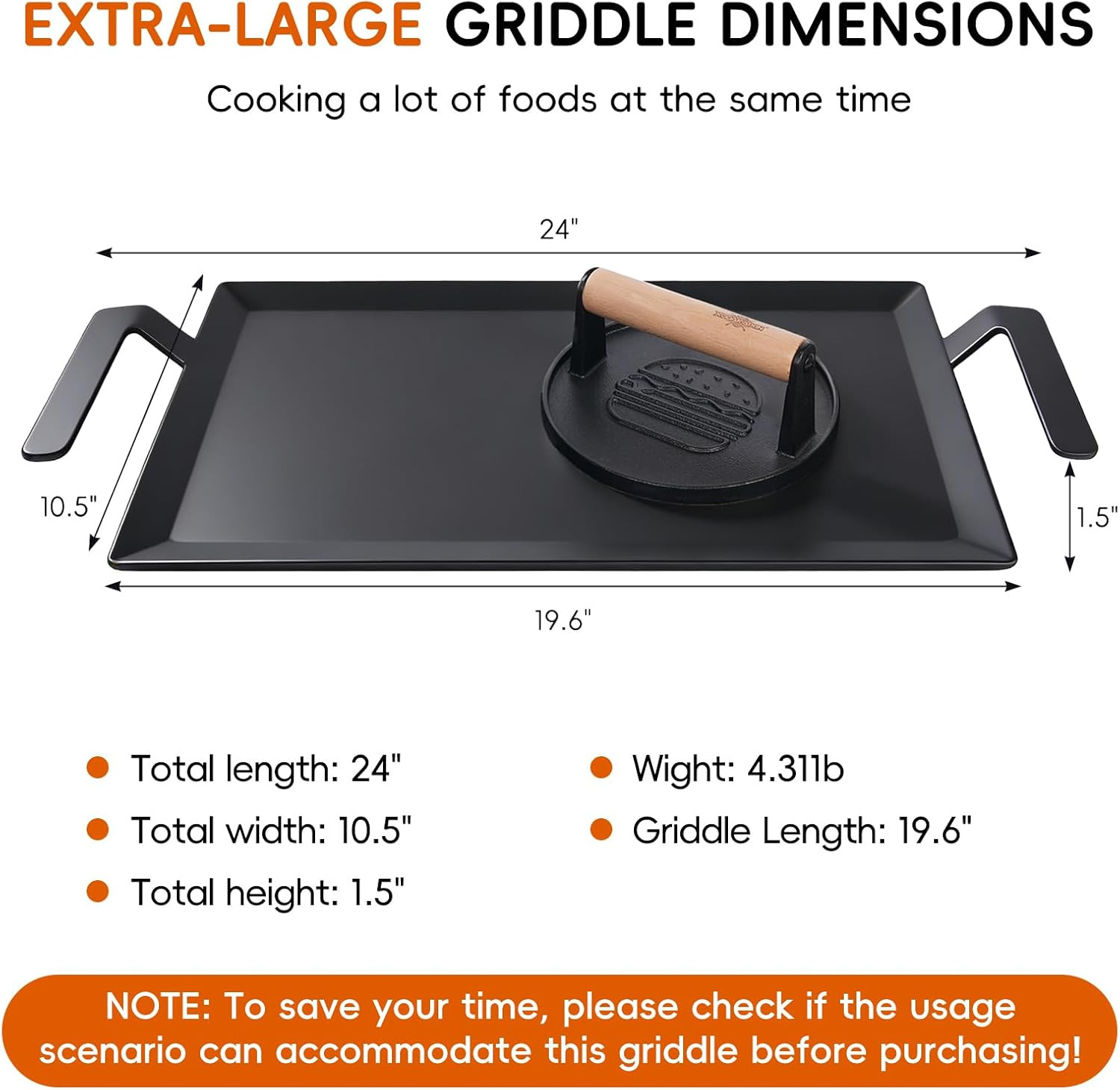 Carbon Steel Griddle + Grill Press | Professional-Grade Seasoned Cookware | Indu