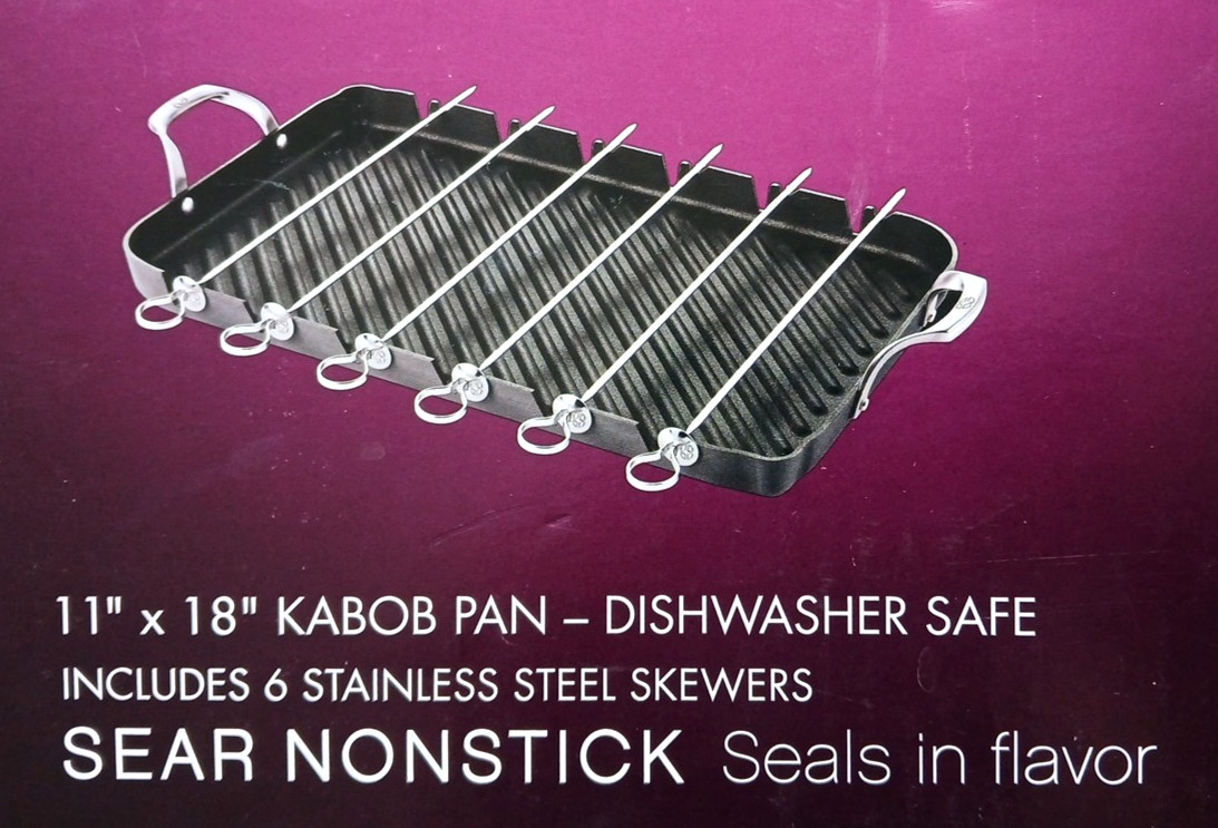 NEW – Calphalon Unison Sear Nonstick 11×18 Kabob Pan w 6 SS Skewers