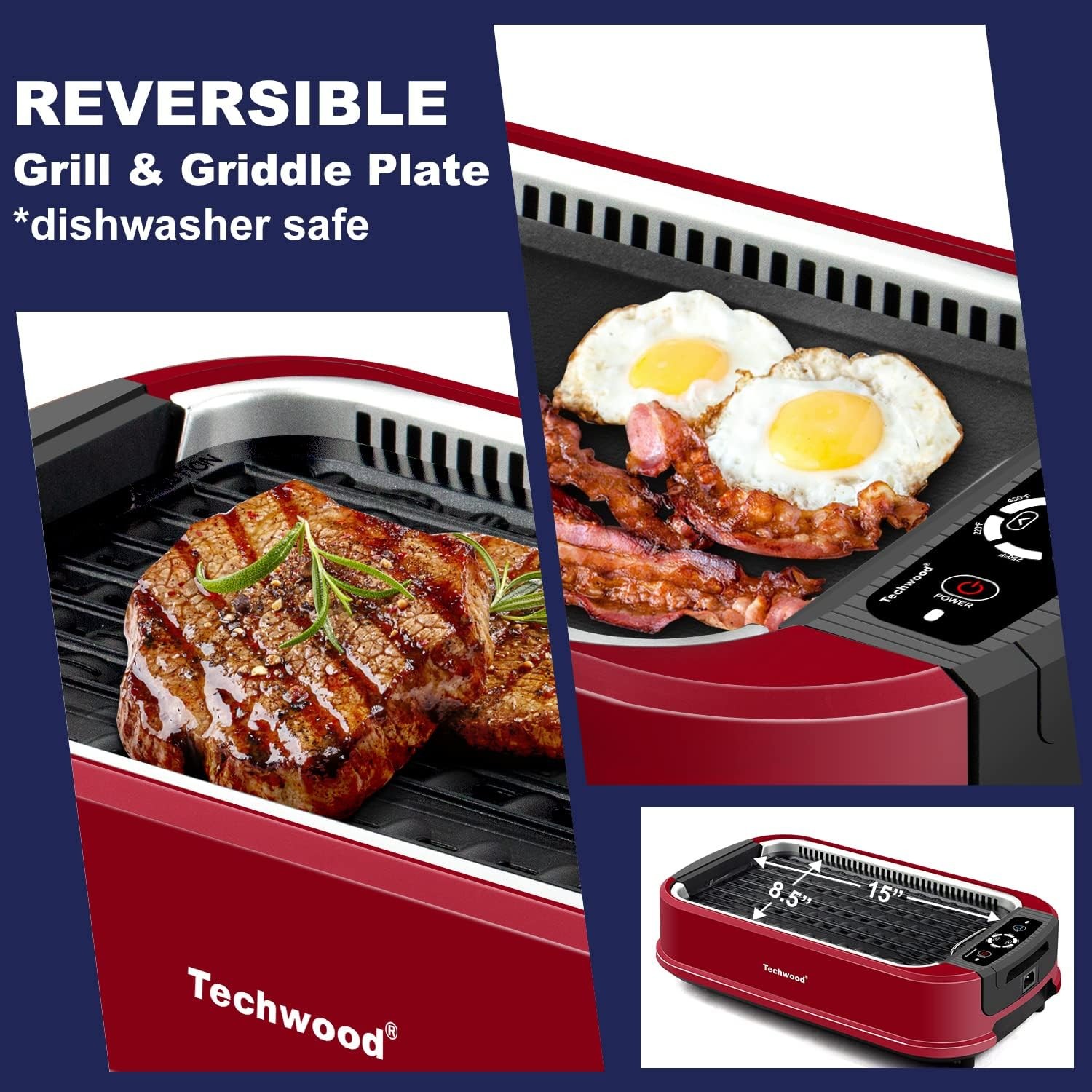 Indoor Smokeless Grill, 500W Electric Indoor Grill with Tempered Glass Lid