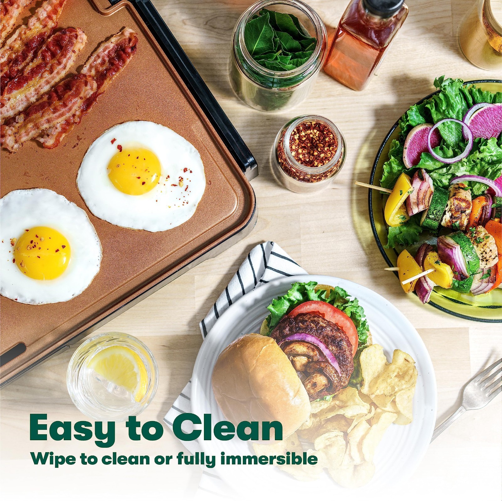 Large Electric Ceramic Griddle – 15 Egg Capacity, Non-Stick, Easy Clean, 12×22