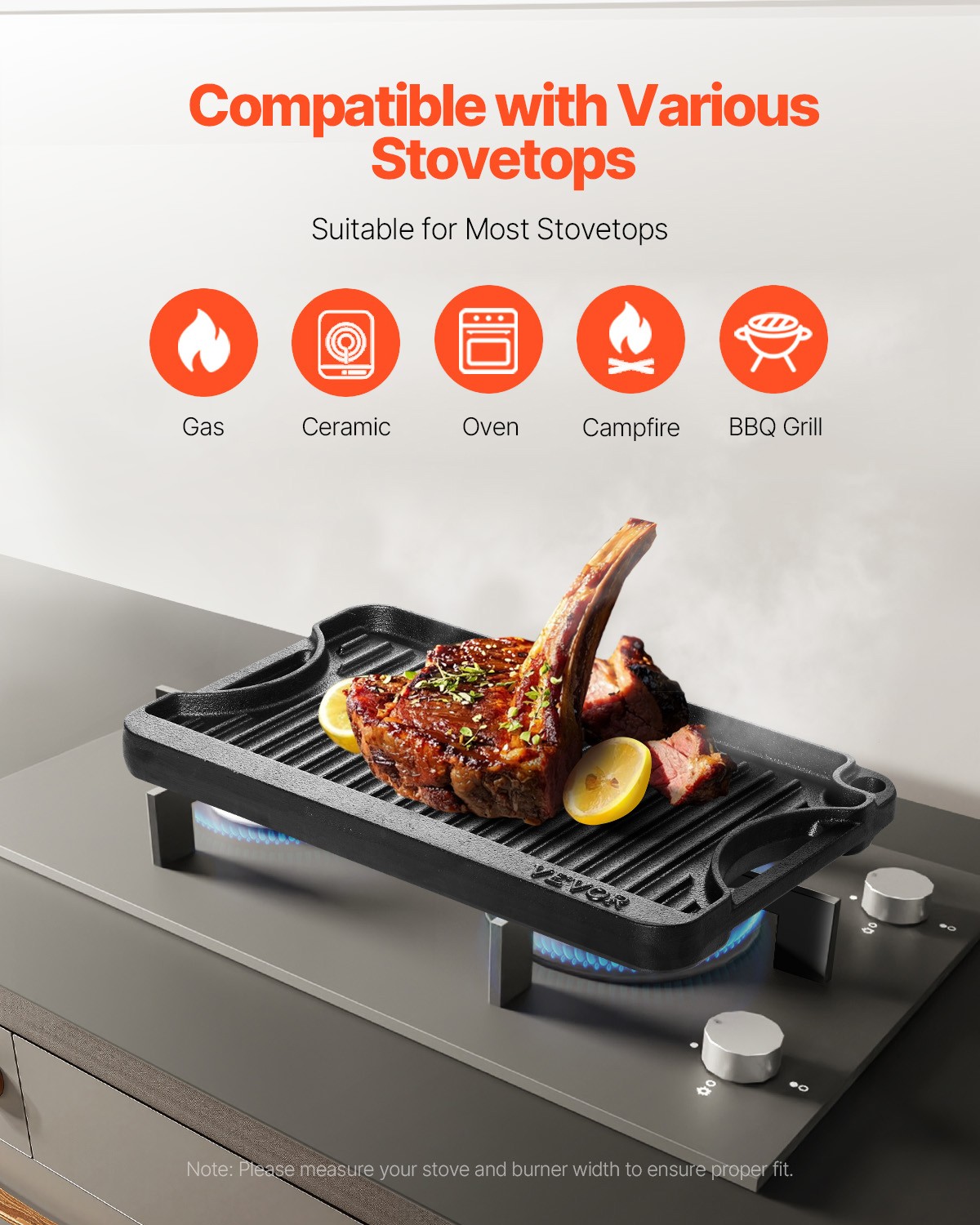 14×8.5 inch Reversible Grill Griddle Pre-Seasoned BBQ Pan Cast Iron Black