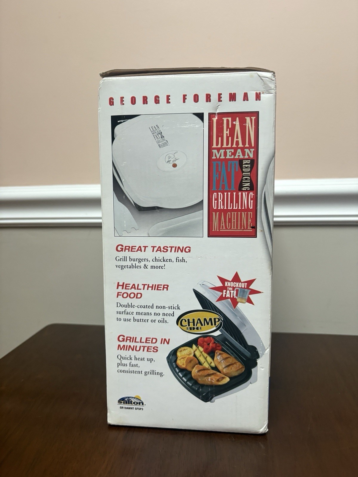 George Foreman Champ Size Grill Lean Mean Fat Grilling Machine GR10A White, NEW