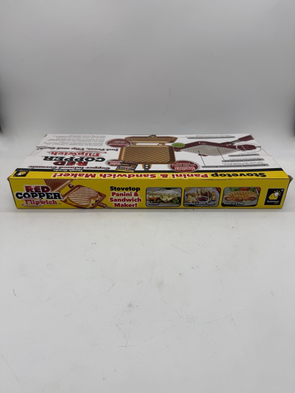 Red Copper Flipwich Stovetop Panini & Sandwich Maker Copper Infused Ceramic NIB