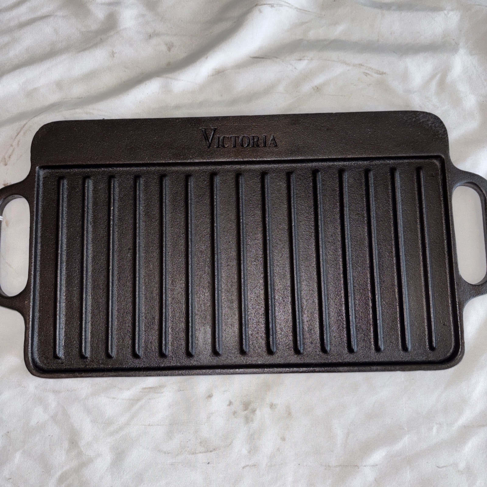 RESTORED Rectangular Cast Iron Double Burner Griddle, Reversible SEASONED