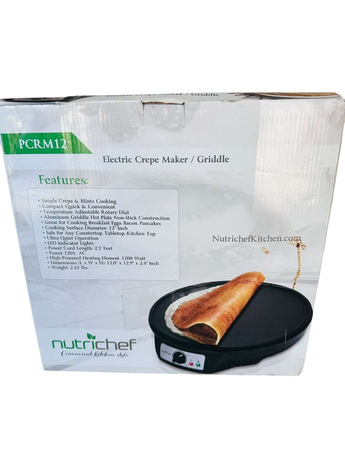 Nutrichef PCRM12 12″ Electric Crepe Maker Nonstick, LED, Spatula Included