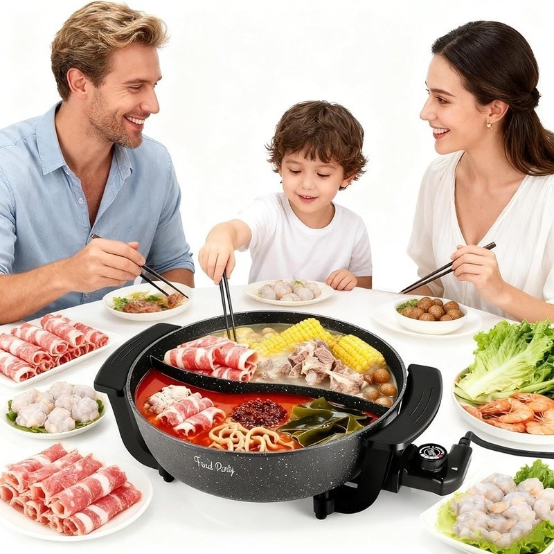 Dual Sided Electric Hot Pot 6L Nonstick Surface 5 Temp Control Recipe Book New