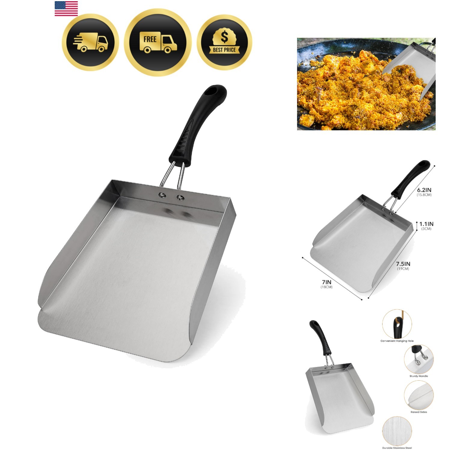 Stainless Steel Griddle Mover Smash Burger Food Shovel Grill Spatula Great fo…