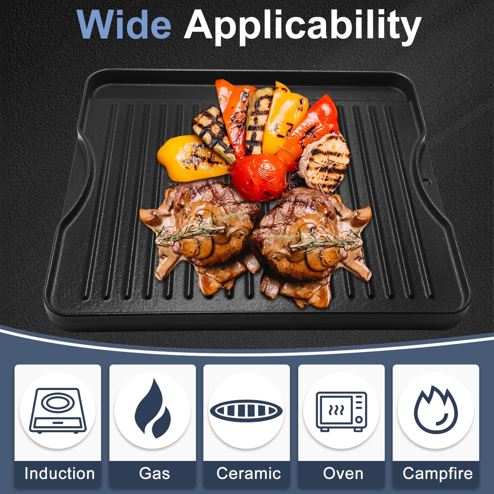 2in1 Reversible PreSeasoned Cast Iron Flat Griddle Top Plate 14×16 Inch