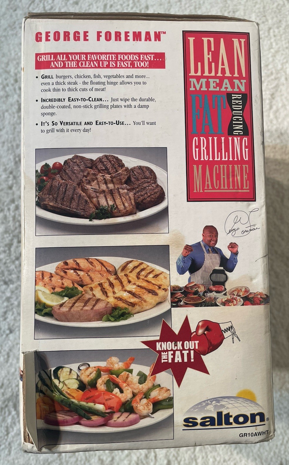 NOS George Foreman Lean Mean Fat Reducing Grilling Machine GR10AWHT White Y2K!