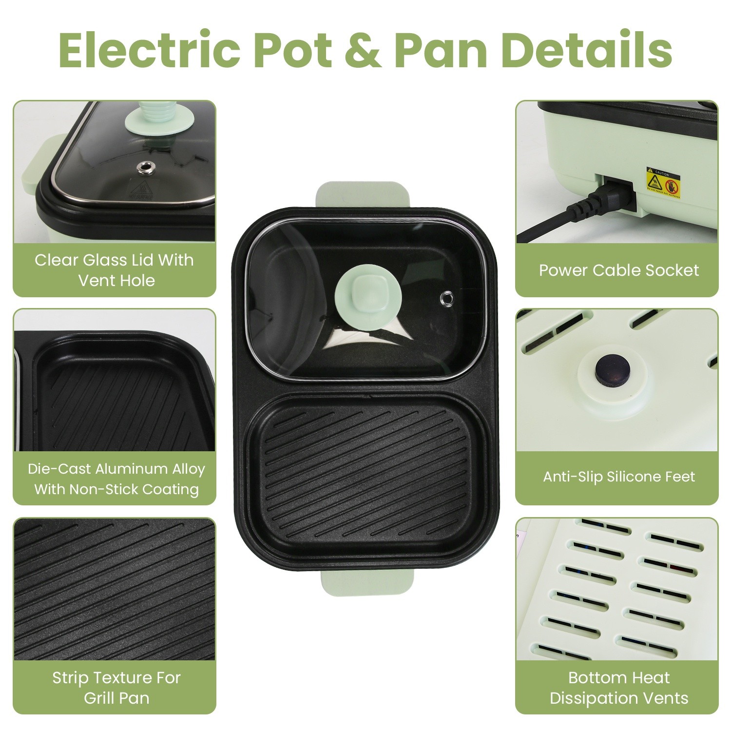 Electric Hot Pot & Pan Portable Non-Stick Pot &Griddle Picnic Camping Cooker