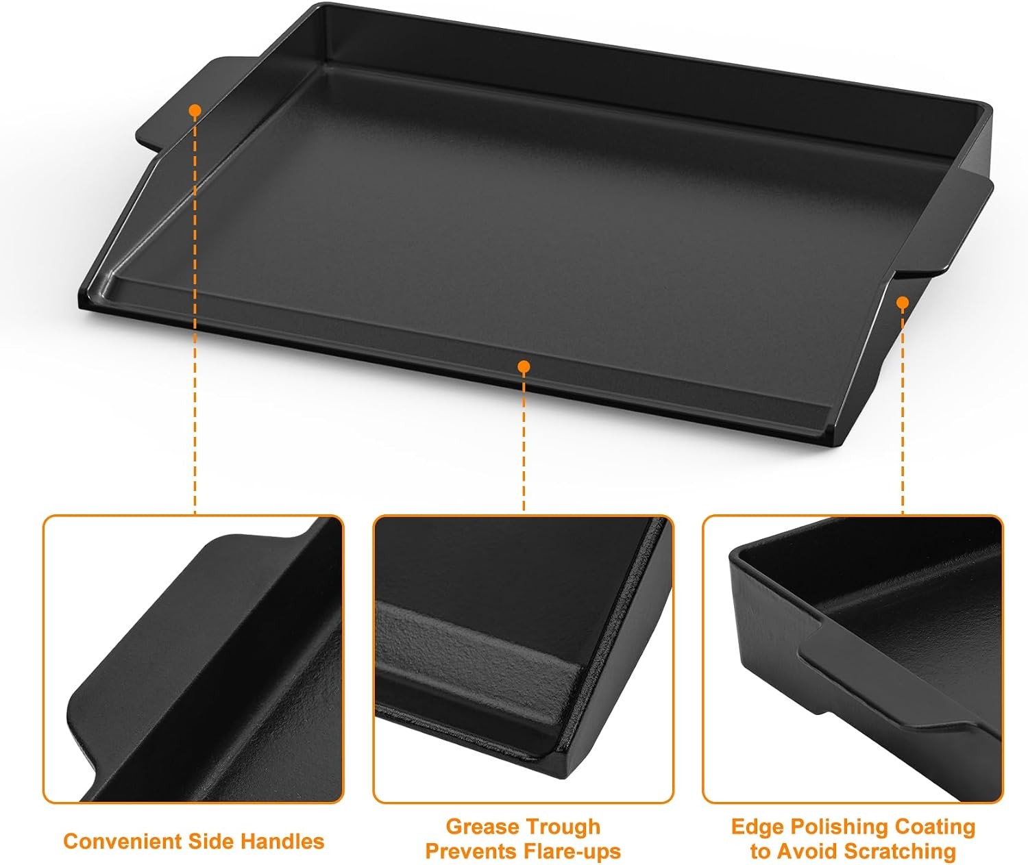 Onlyfire Pre-Seasoned Universal Cast Iron Cooking Griddle, 23″ x 16″ | Nonstick