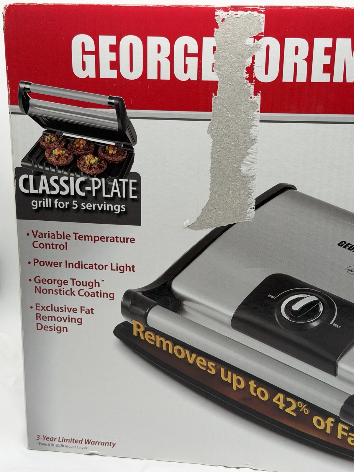 George Foreman GR0080S Variable Temp Grill Open Box Complete Manual & Box