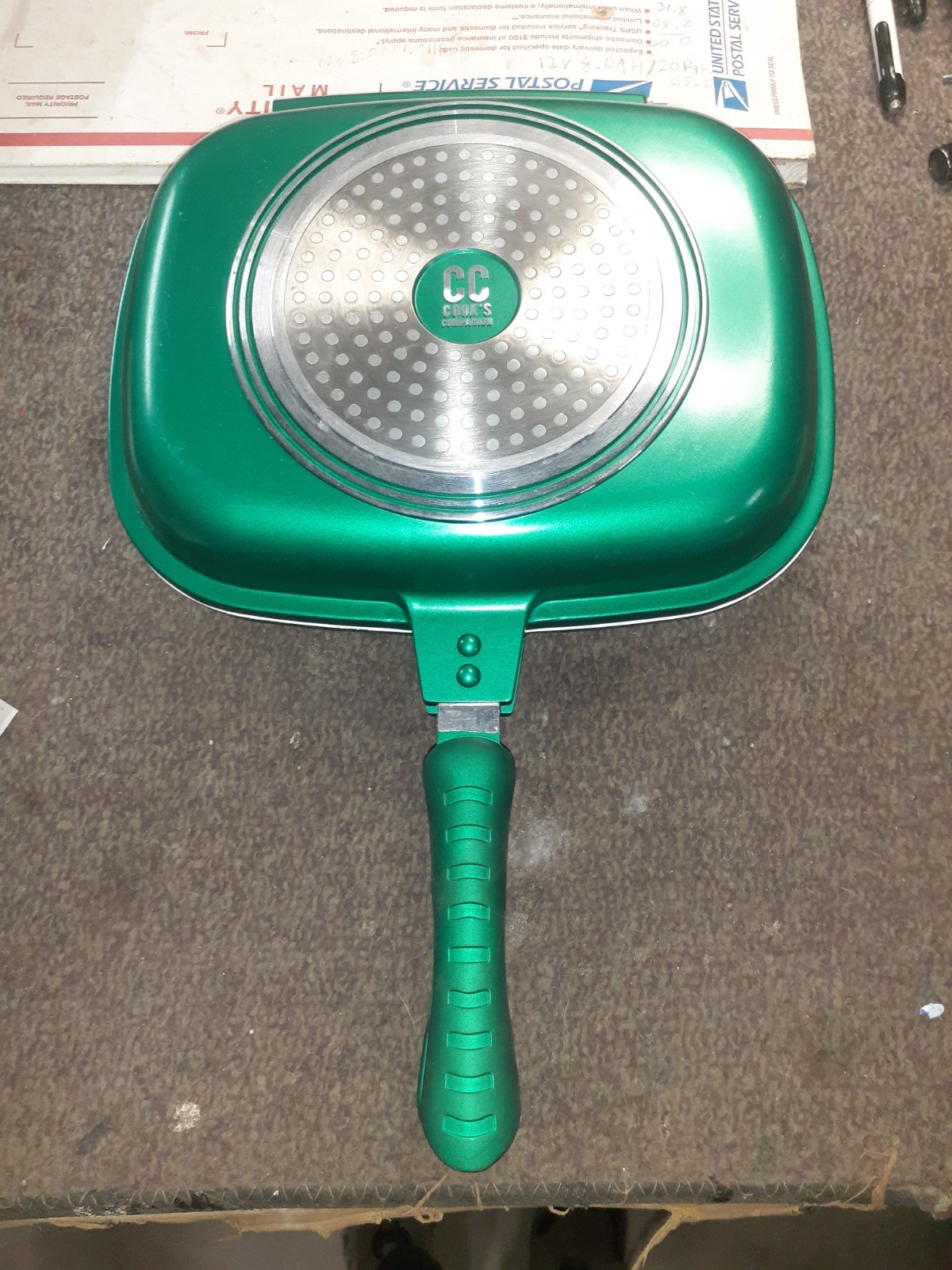 Cook’s Companion 2 in 1 Frying Grill Pan Green Magnetic Handle 12″x9.5