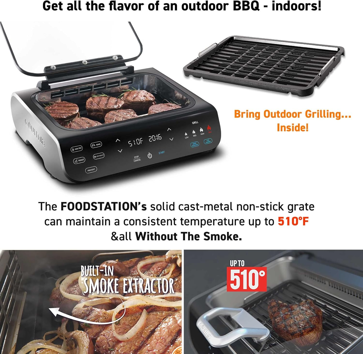 Smokeless Indoor Grill & Air Fryer Raclette Grill with Smoke Extracting Technolo