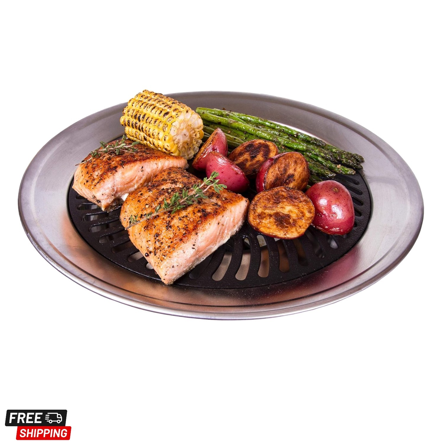 Kitchen + Home Stove Top Smokeless Grill Indoor BBQ, Stainless Steel with Dou…