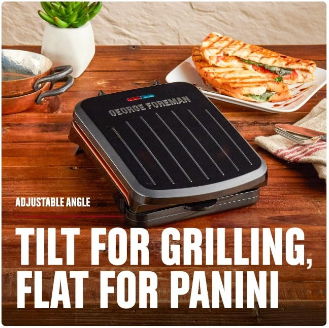 George Foreman 2-Serv.Grill – Plastic, Non-Stick, Compact,Grill/Panini,Drip Tray