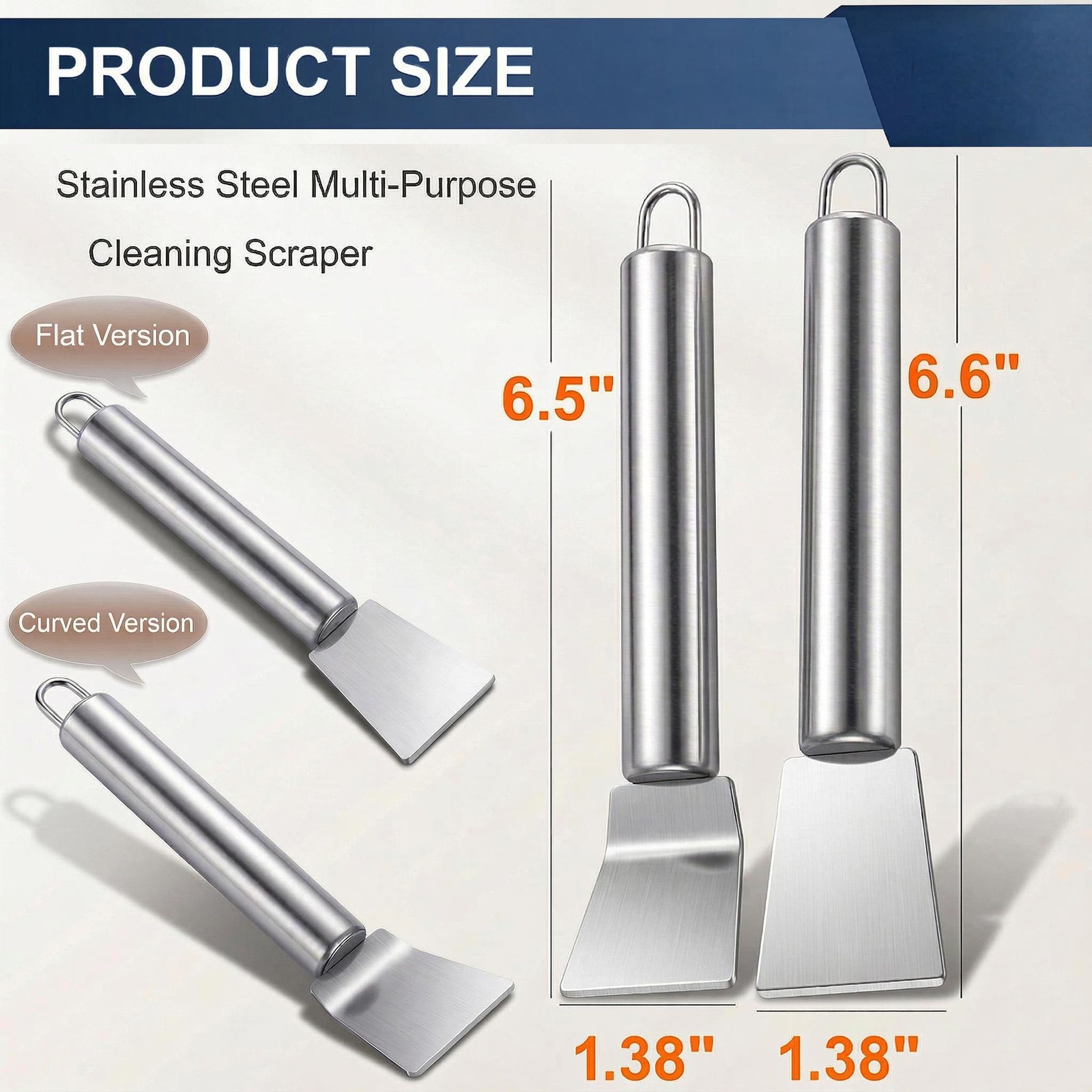 2 PCS Stainless Steel Scrapers, Cleaning Scraper Tool, L, Metallic Silver