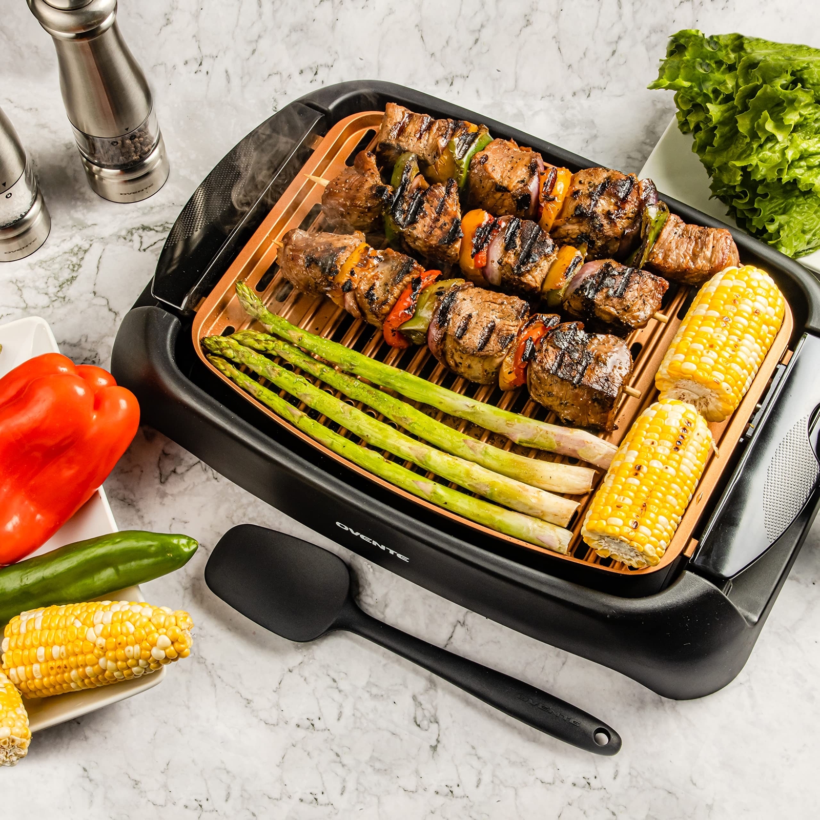OVENTE Electric Indoor Grill with 13×10 Inch Non-Stick Cooking Surface, 1000W…