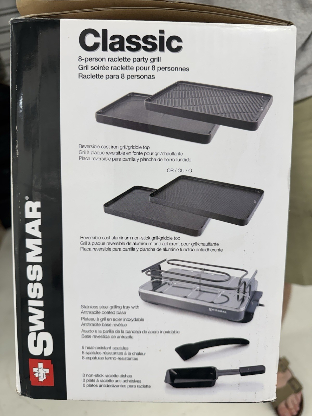 Swissmar Classic Raclette Grill 8-Person Black Reversible Non-Stick Griddle