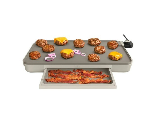 Bella 12″ x 22″ XL Griddle with Warming Tray, Oatmilk color Open Box
