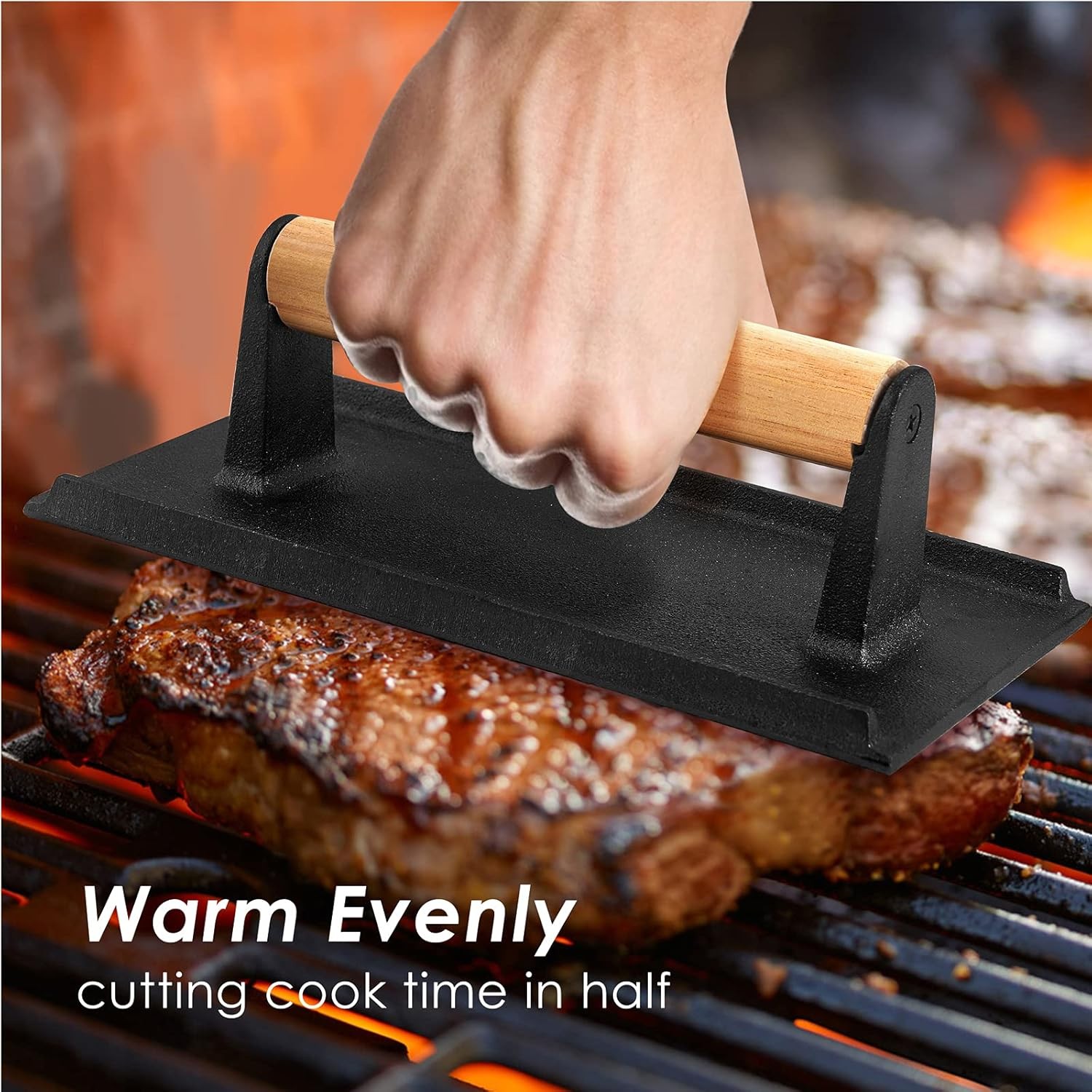 HaSteeL Bacon Hamburger Press for Griddle Flat Top Teppanyaki, Pre Seasoned 8 x