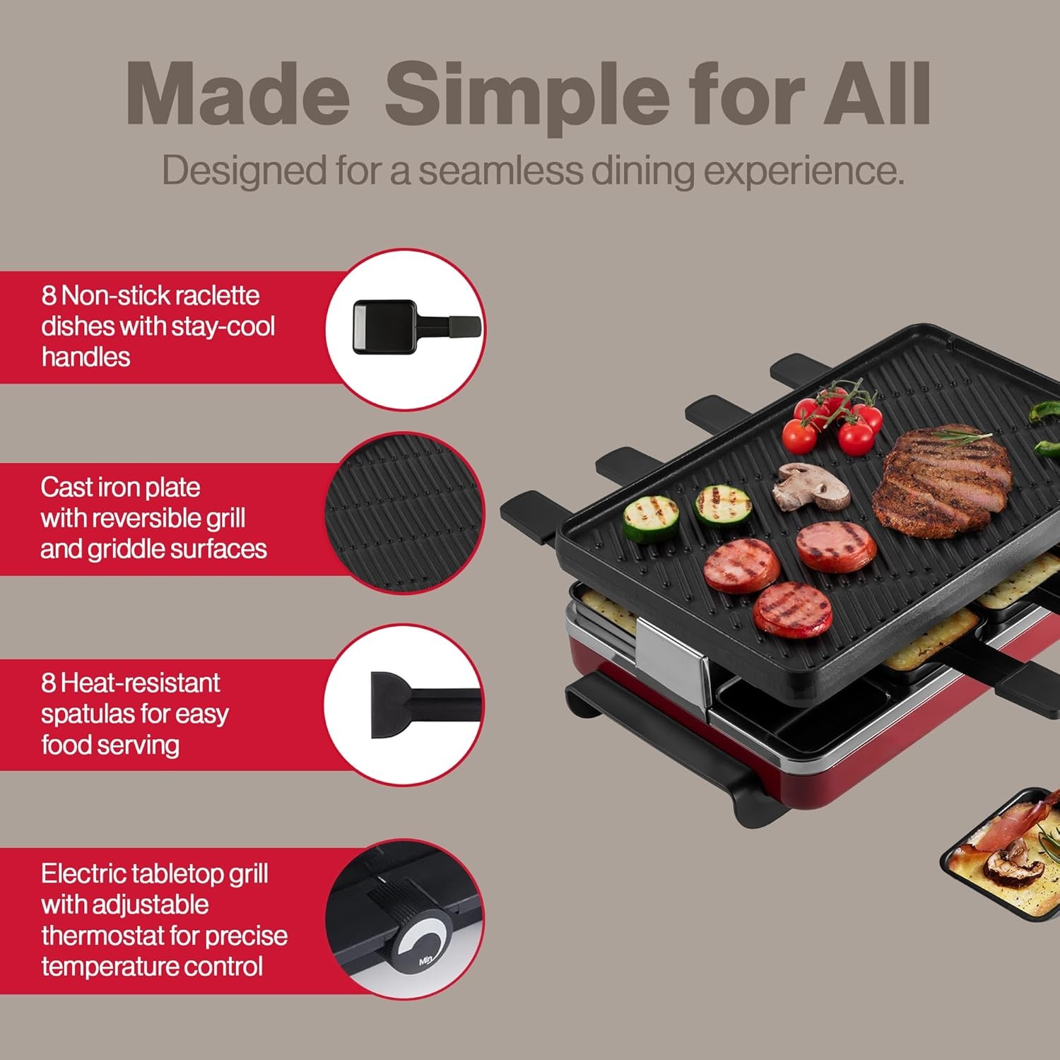 Swissmar Classic 8-Person Raclette Party Grill, Red
