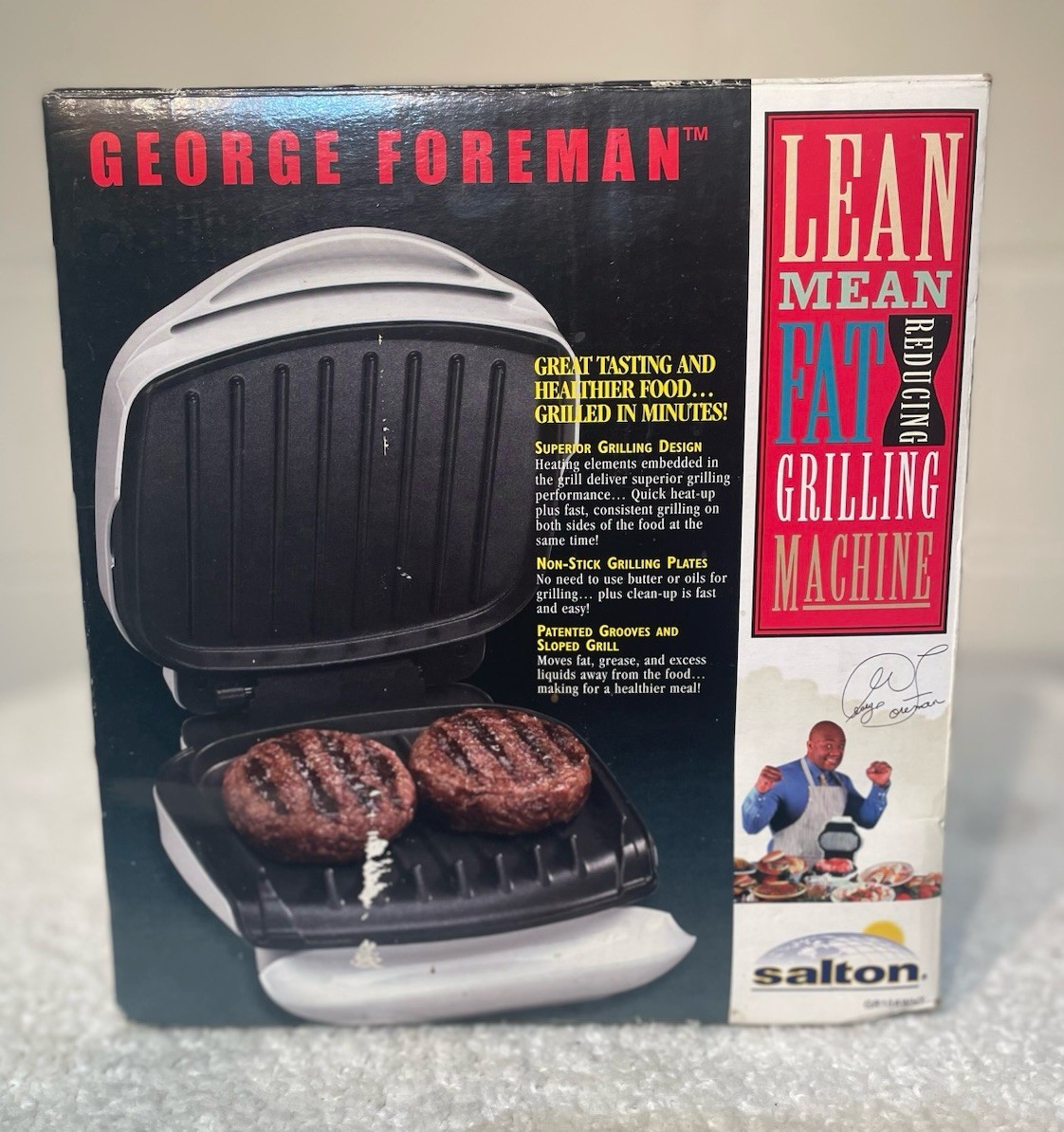 NOS George Foreman Lean Mean Fat Reducing Grilling Machine GR10AWHT White Y2K!