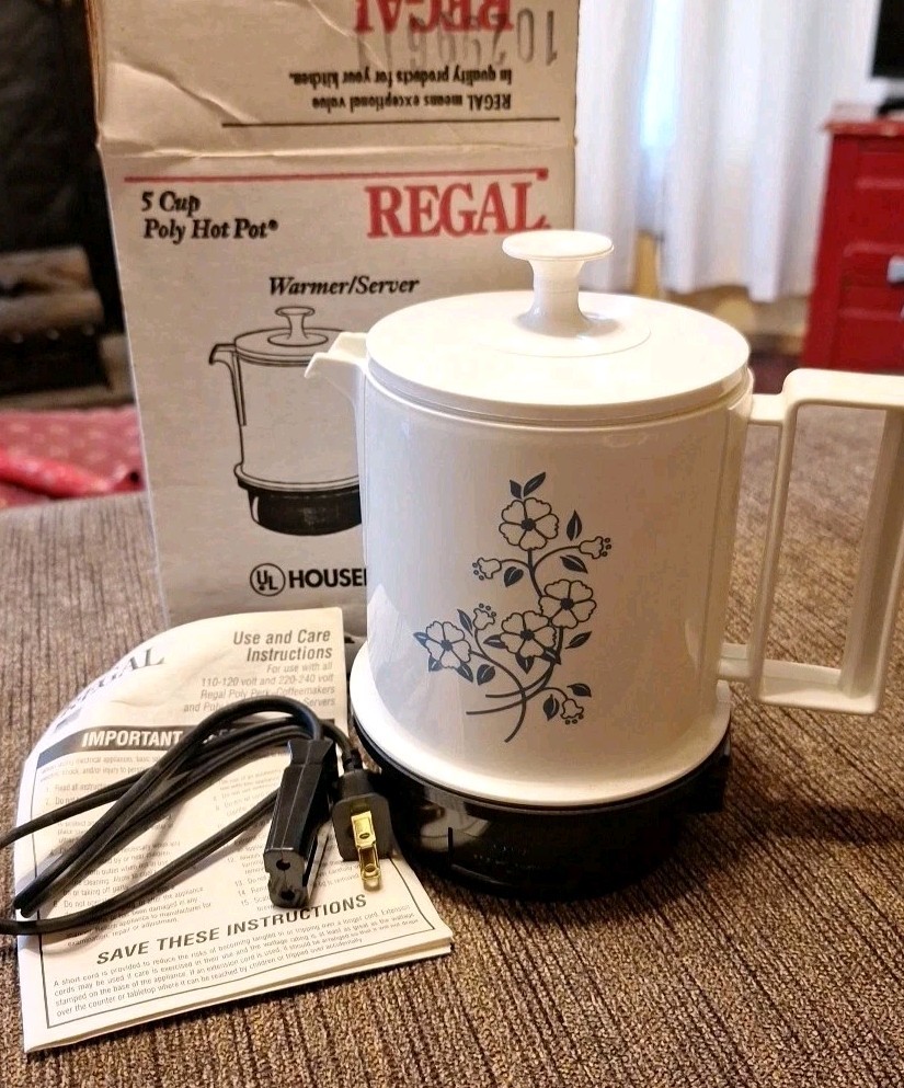 vtg 5-cup Blue Cornflower Regal Poly Hot Pot Electric Water Warmer/Server Tea