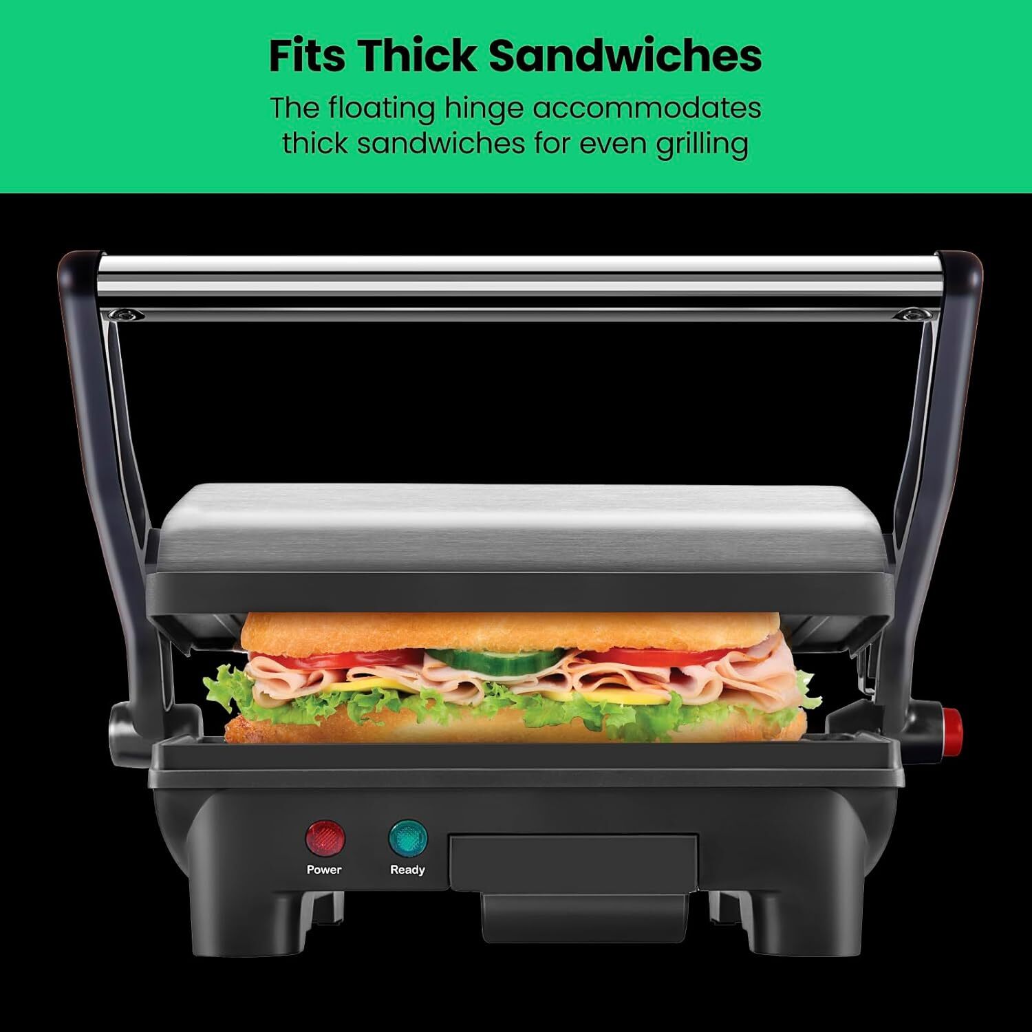 Electric Panini Grill and Gourmet Sandwich Maker with Non-Stick Coating Tray