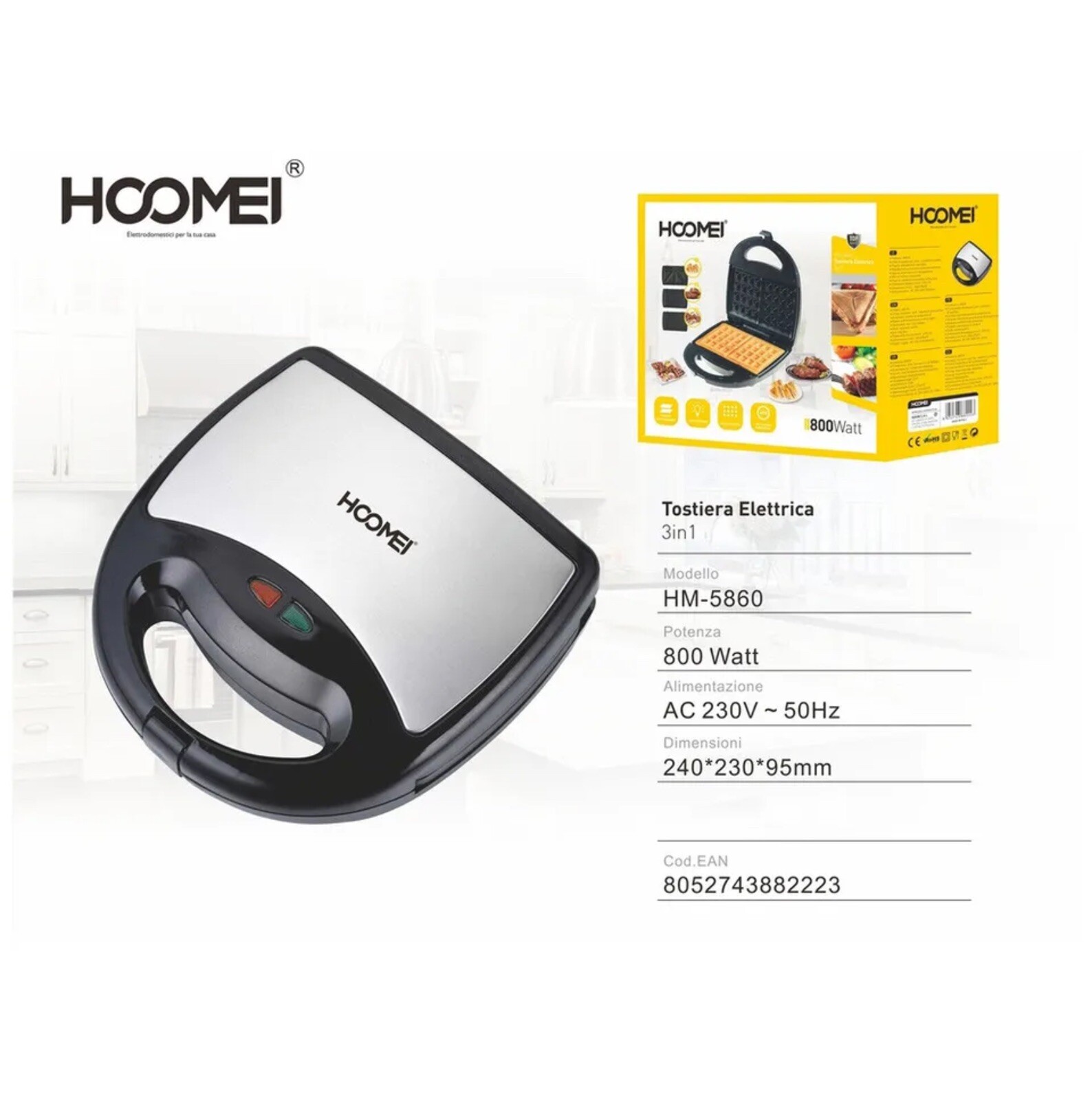 3IN 1 800W HM-5860 Toast Sandwich Waffle Toast Toast Toaster Electric Plate