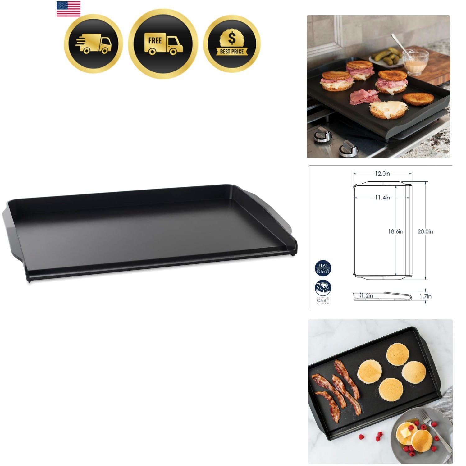 2 Burner Backsplash Griddle, Nonstick