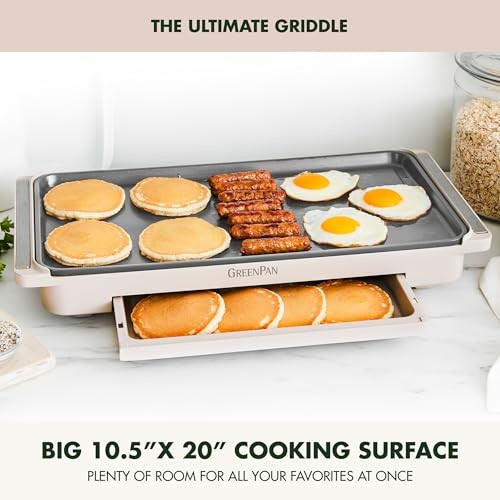 GreenPan 10.5 x 20 Electric Griddle Healthy Ceramic Nonstick Countertop Cooking