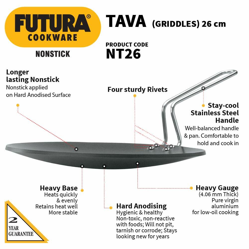 Hawkins Futura Non-Stick Roti Paratha Tawa Griddle , 26 cm, Black