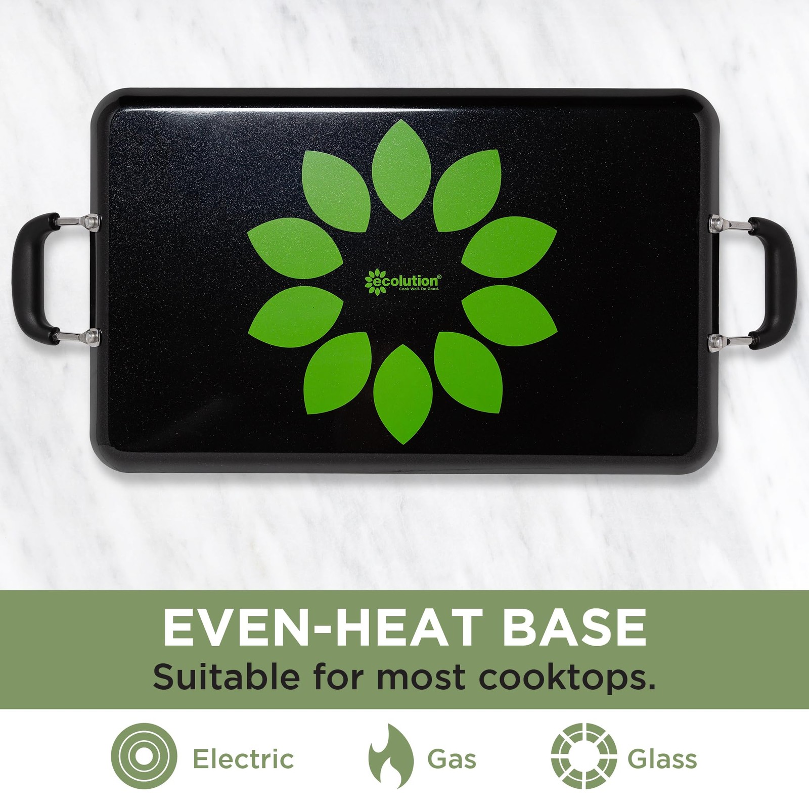 Artistry Nonstick Double Burner Griddle, Easy To Clean, Cool Touch Silicone Hand