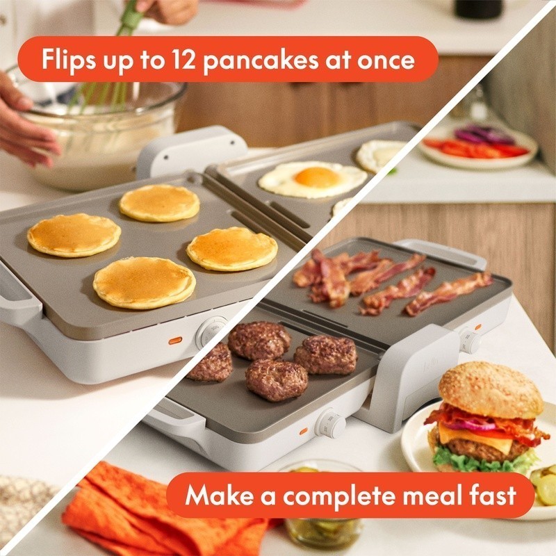 Dual Temp Griddle Nonstick Cooking Surface Compact Kitchen Tool Heat Up to 400F